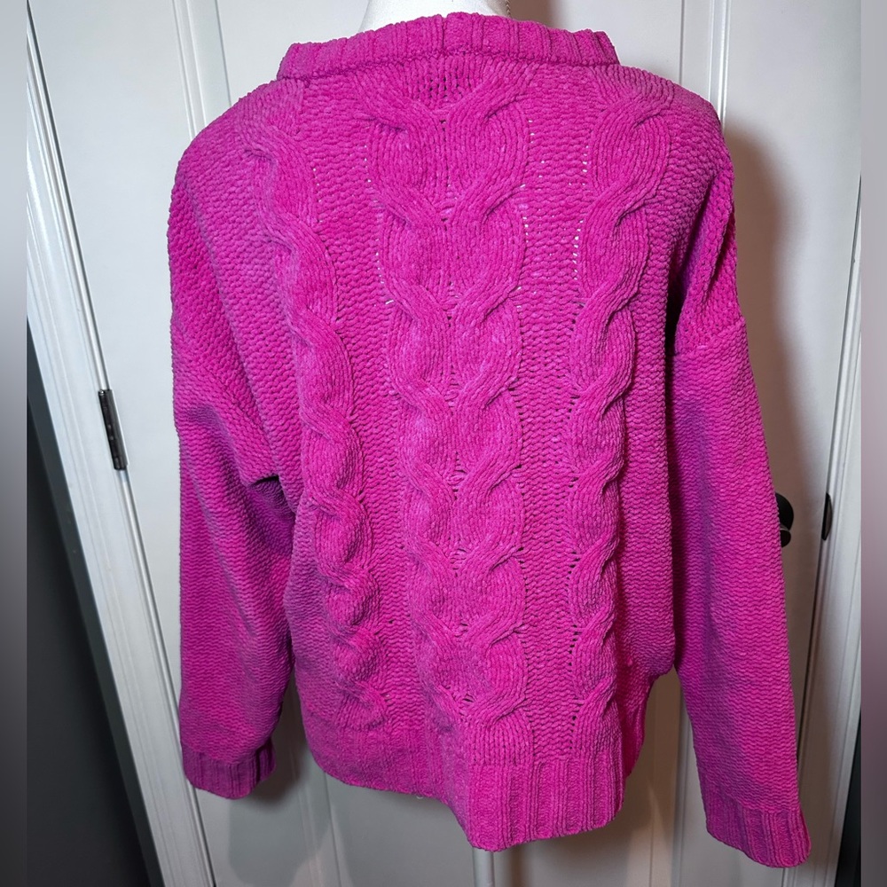American Eagle Pink Chunky Cable Knit Sweater Plush Cozy Pullover Medium - Picture 2 of 12